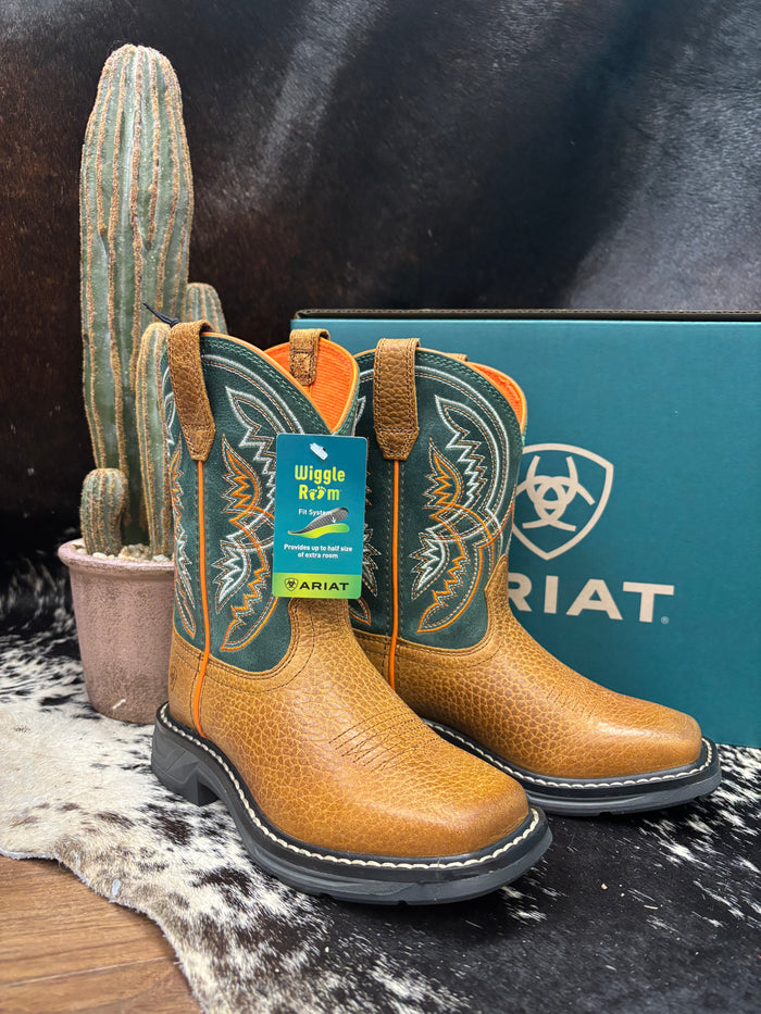 Ariat Children’s & Youth Honey Tan & Lucky Clover WorkHog XT Coil Square Toe Cowboy Boots 10061179-Painted Cowgirl Western Store
