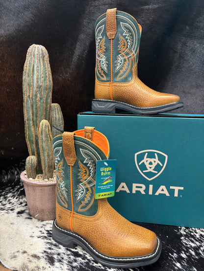 Ariat Children’s & Youth Honey Tan & Lucky Clover WorkHog XT Coil Square Toe Cowboy Boots 10061179-Painted Cowgirl Western Store