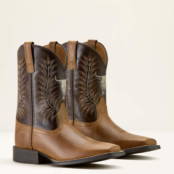 Ariat Children’s/Youth Stampede Brown Steer Skull Wide Square Toe Cowboy Boots 10063827