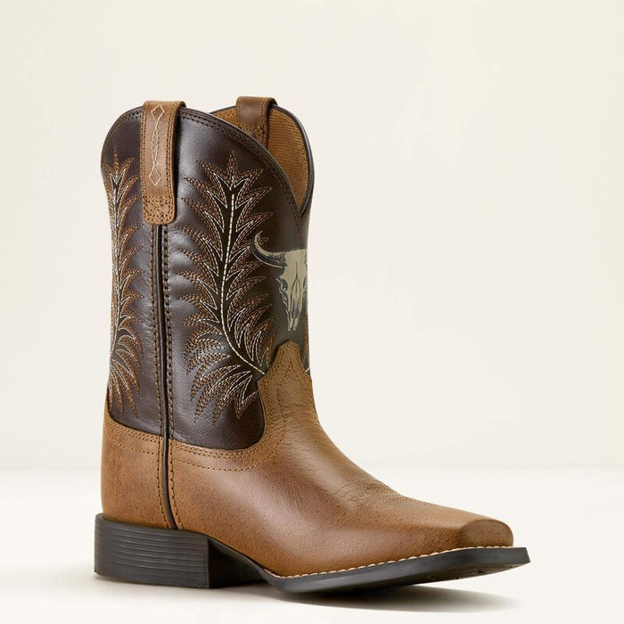 Ariat Children’s/Youth Stampede Brown Steer Skull Wide Square Toe Cowboy Boots 10063827