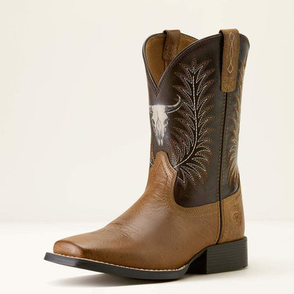 Ariat Children’s/Youth Stampede Brown Steer Skull Wide Square Toe Cowboy Boots 10063827