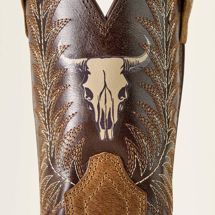 Ariat Children’s/Youth Stampede Brown Steer Skull Wide Square Toe Cowboy Boots 10063827