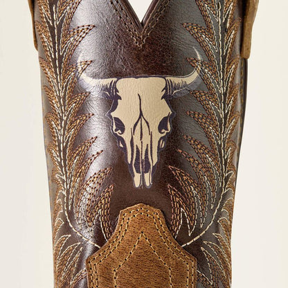 Ariat Children’s/Youth Stampede Brown Steer Skull Wide Square Toe Cowboy Boots 10063827