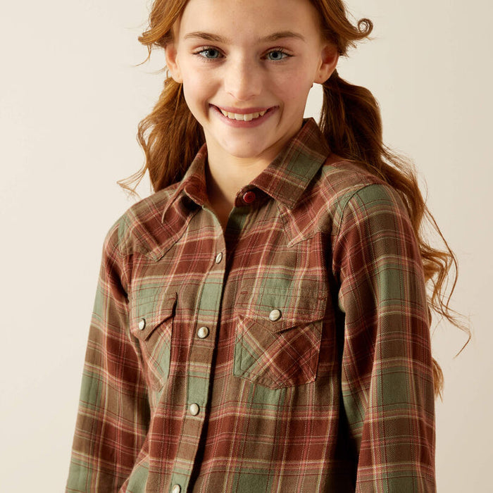 Ariat Girl's Ava Oakwood Plaid Long Sleeve Snap Western Shirt 10054009-Painted Cowgirl Western Store