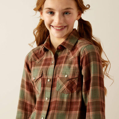 Ariat Girl's Ava Oakwood Plaid Long Sleeve Snap Western Shirt 10054009-Painted Cowgirl Western Store