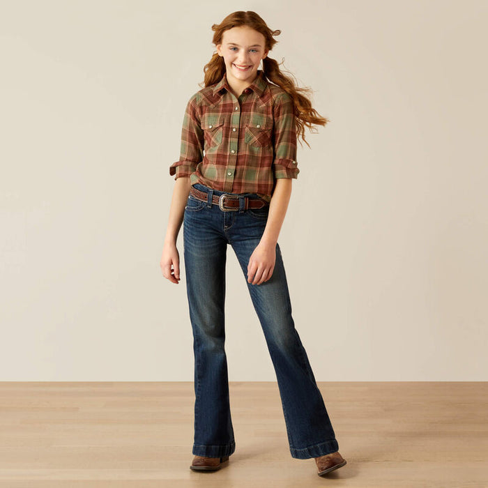 Ariat Girl's Ava Oakwood Plaid Long Sleeve Snap Western Shirt 10054009-Painted Cowgirl Western Store