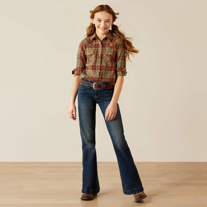 Ariat Girl's Ava Oakwood Plaid Long Sleeve Snap Western Shirt 10054009-Painted Cowgirl Western Store