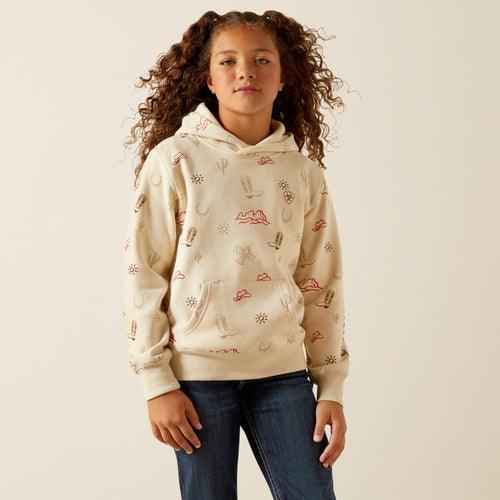 Ariat Girl's Cream Layla Western Stamps Print Hoodie 10062845