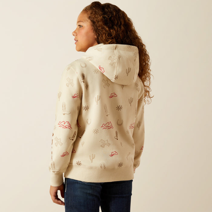 Ariat Girl's Cream Layla Western Stamps Print Hoodie 10062845