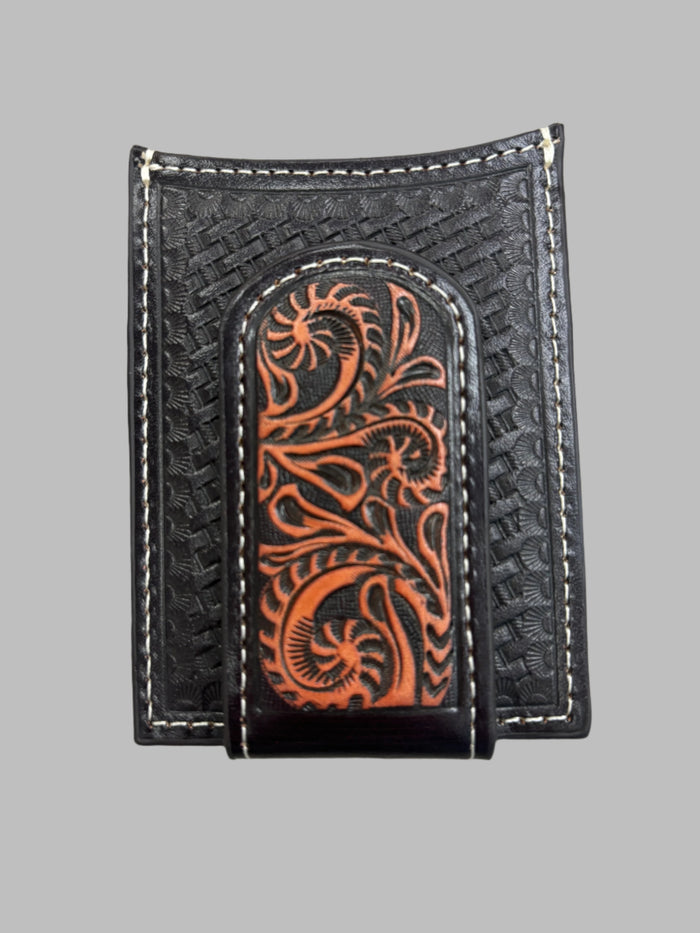 Ariat Mens Brown Sunburst & Basketweave Leather Magnetic Card Case A3557444-Painted Cowgirl Western Store