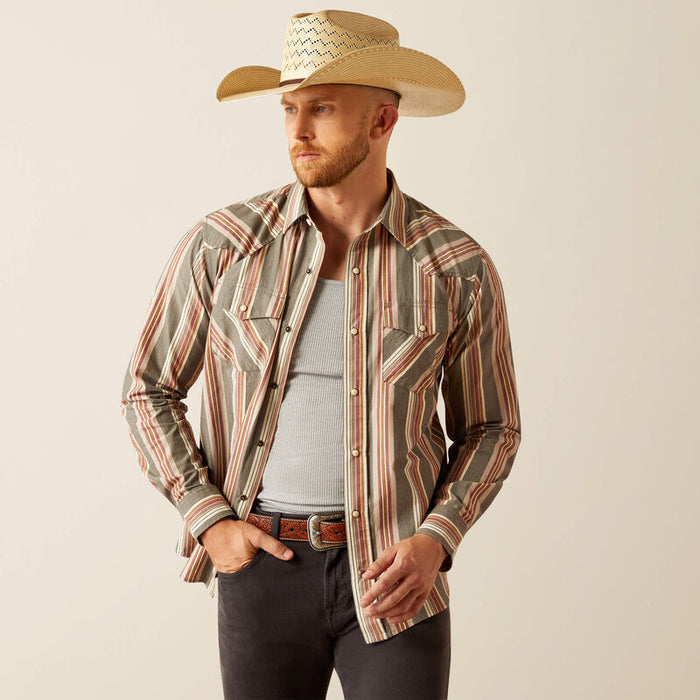 Ariat Men's Dark Grey Stripe Hawk Retro Fit Snap Long Sleeve Western Shirt 10058702