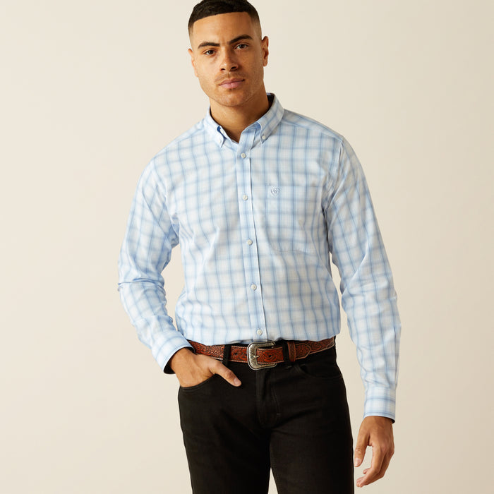 Ariat Men's Diego Blue Plaid Wrinkle Free Slim Fit Button Long Sleeve Western Shirt 10058992