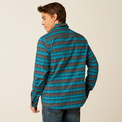Ariat Men's Madison Turquoise Aztec Modern Fit Button Long Sleeve Western Shirt 10052306-Painted Cowgirl Western Store