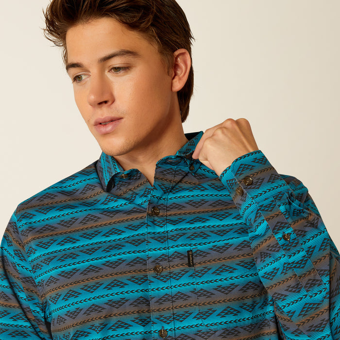 Ariat Men's Madison Turquoise Aztec Modern Fit Button Long Sleeve Western Shirt 10052306-Painted Cowgirl Western Store
