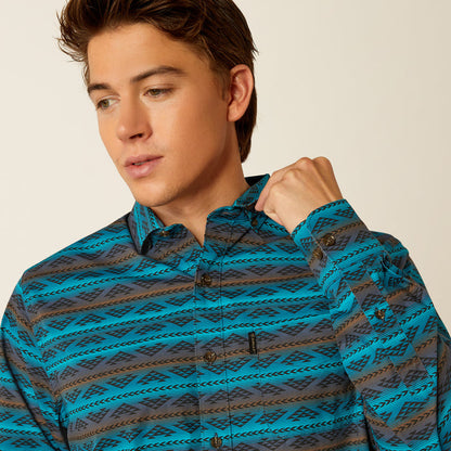 Ariat Men's Madison Turquoise Aztec Modern Fit Button Long Sleeve Western Shirt 10052306-Painted Cowgirl Western Store