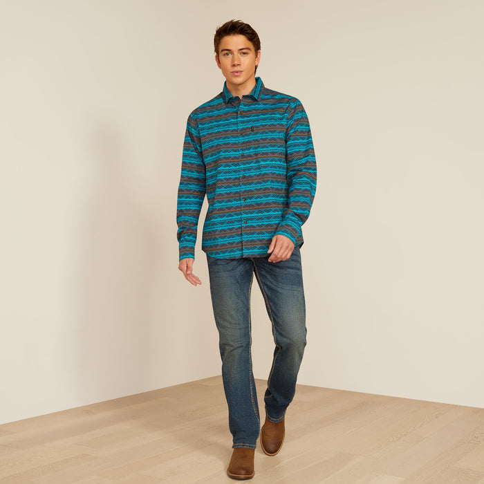 Ariat Men's Madison Turquoise Aztec Modern Fit Button Long Sleeve Western Shirt 10052306-Painted Cowgirl Western Store