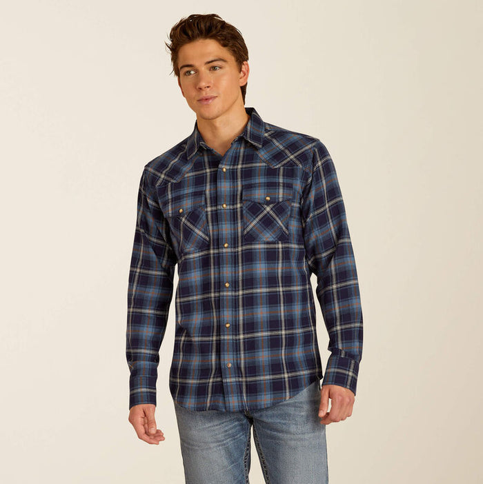 Ariat Men's Maritime Blue Hugo Retro Fit Snap Long Sleeve Western Shirt 10052318