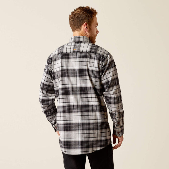 Ariat Men's Rebar Charcoal Plaid Flannel DuraStretch Button Long Sleeve Work Shirt 10051973