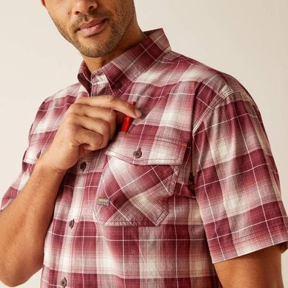 Ariat Men’s Rebar Made Tough Roan Rouge Plaid DuraStretch Button Short Sleeve Work Shirt 10048892-Painted Cowgirl Western Store