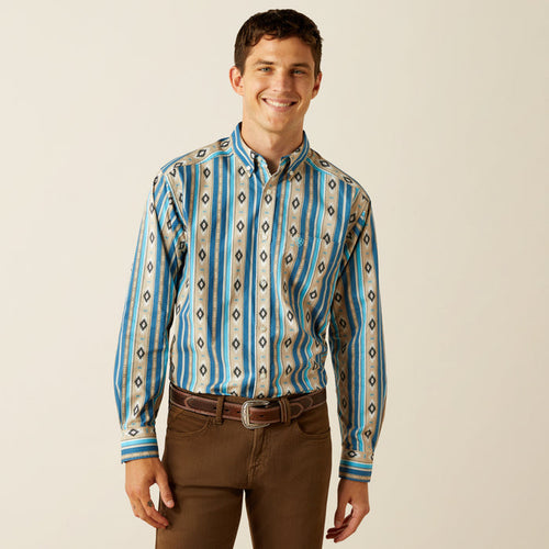 Ariat Men's Shiloh Khaki Aztec Stripe Classic Fit Button Long Sleeve Western Shirt 10058969