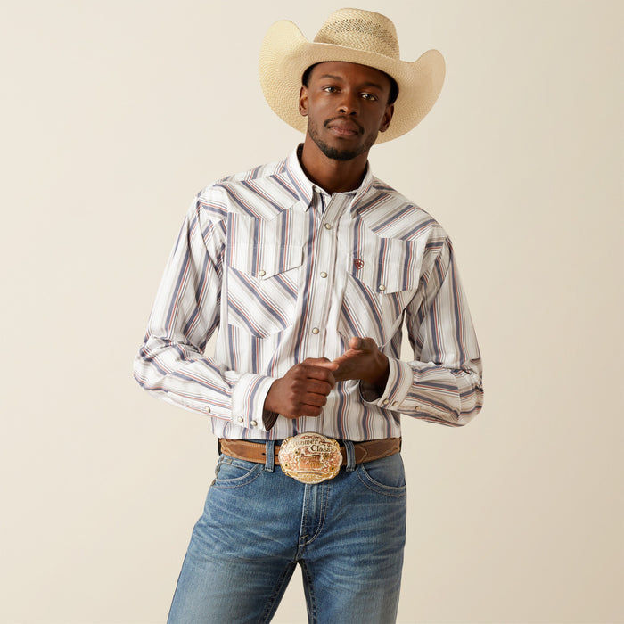 Ariat Men's Warrick Pro Series White Stripe Classic Fit Snap Long Sleeve Western Shirt 10058757