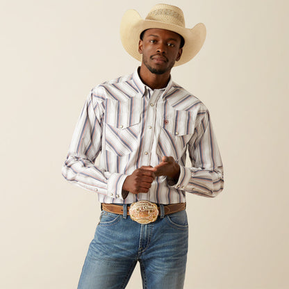 Ariat Men's Warrick Pro Series White Stripe Classic Fit Snap Long Sleeve Western Shirt 10058757