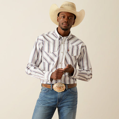Ariat Men's Warrick Pro Series White Stripe Classic Fit Snap Long Sleeve Western Shirt 10058757