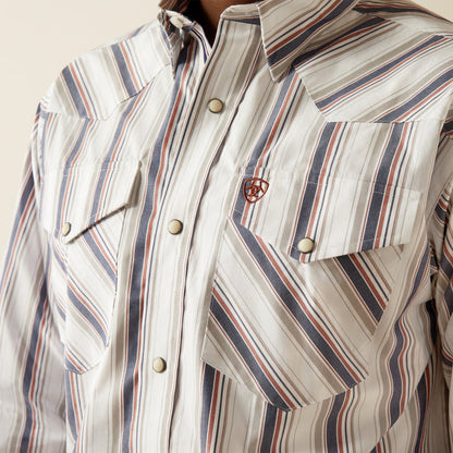 Ariat Men's Warrick Pro Series White Stripe Classic Fit Snap Long Sleeve Western Shirt 10058757
