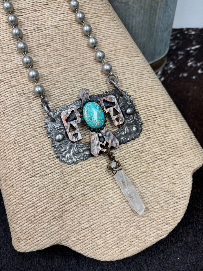 Art By Amy Copper Thunderbird Silver Beaded Necklace-Painted Cowgirl Western Store