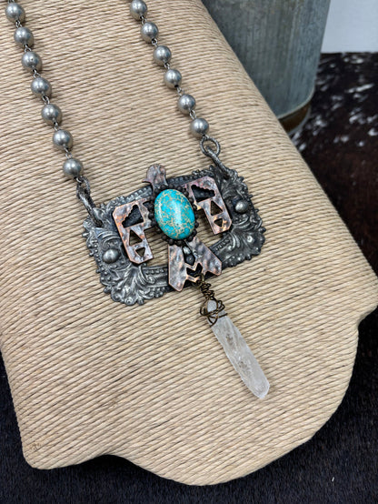 Art By Amy Copper Thunderbird Silver Beaded Necklace-Painted Cowgirl Western Store