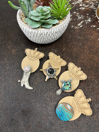 Art By Amy Crystal Faceted & Metal Western Hat Pins-Painted Cowgirl Western Store