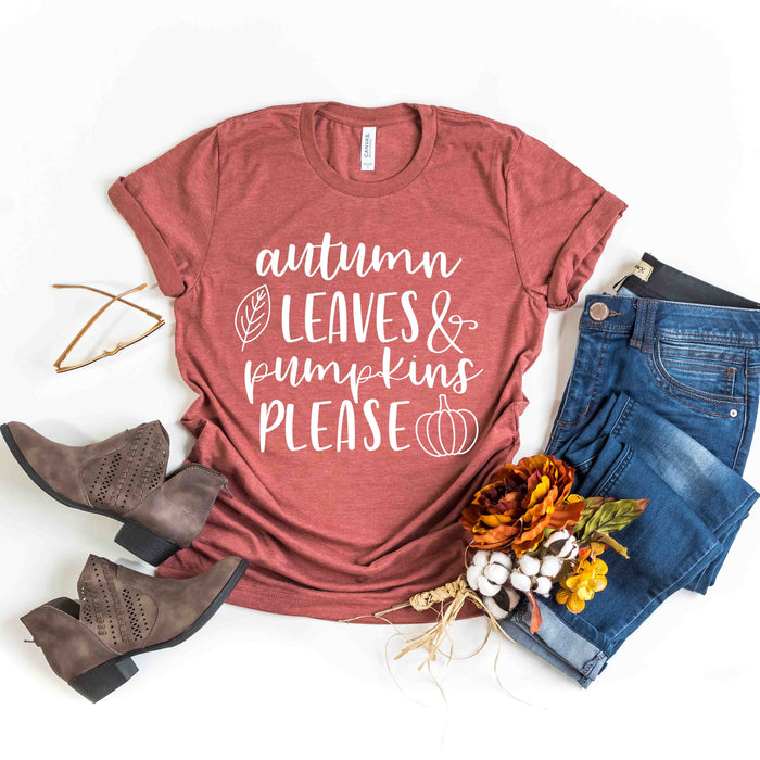 Autumn Leaves and Pumpkins Please graphic t-shirt