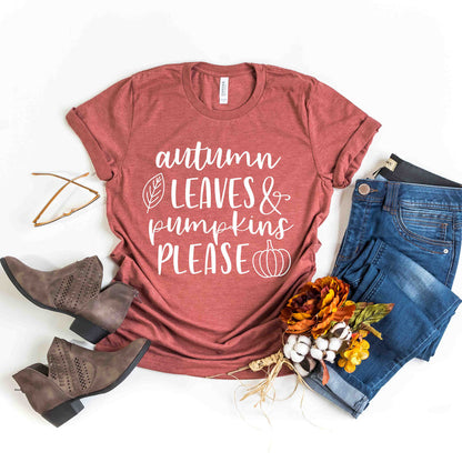Autumn Leaves and Pumpkins Please graphic t-shirt