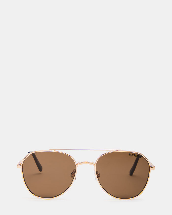 AYDIN Gold Solid Brown Gold Frame Sunglasses | Steve Madden