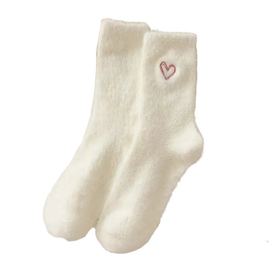Heart Embroidery Fuzzy Plush Socks