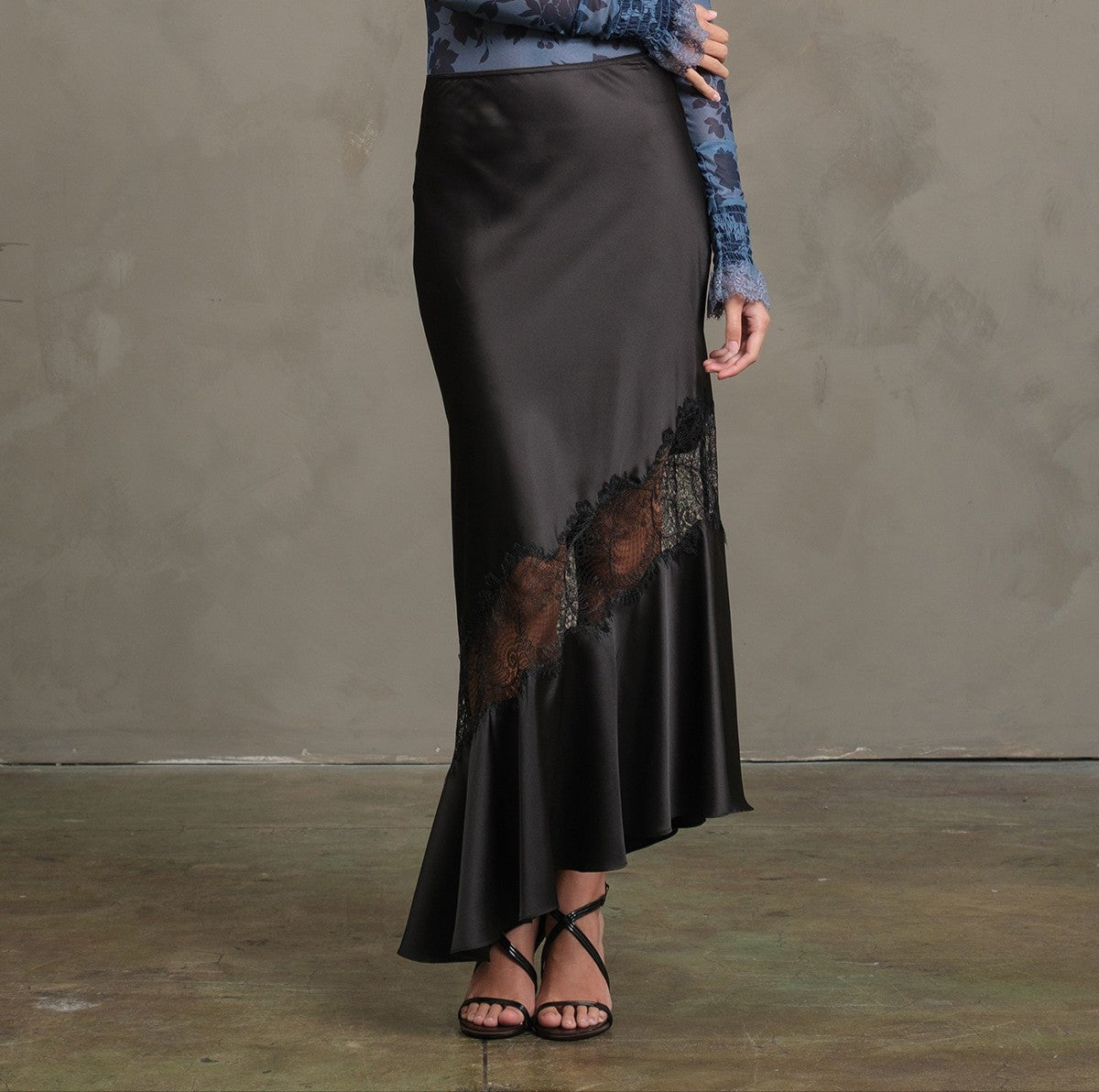 Satin Bias Lace Panell Skirt
