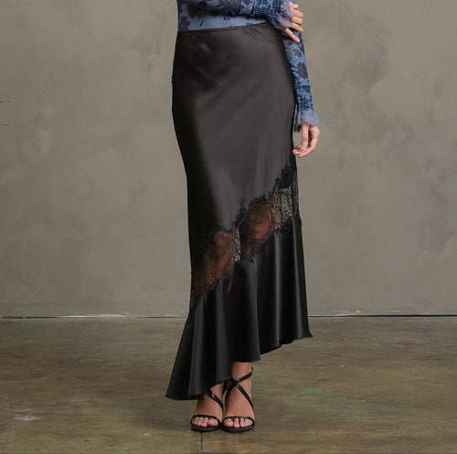 Satin Bias Lace Panell Skirt