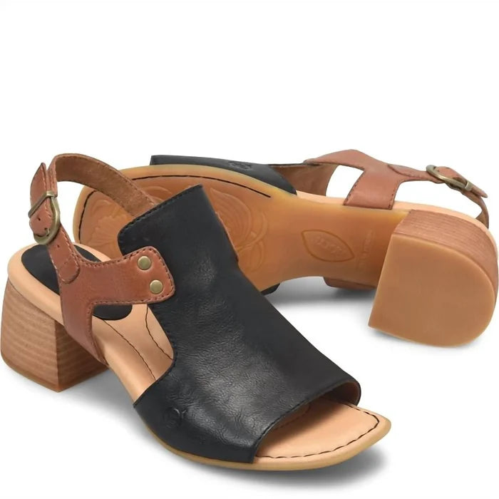 Born Women's Black & Brown Sylvie Open Toe Slingback Sandals BR0045500-BLK-Painted Cowgirl Western Store