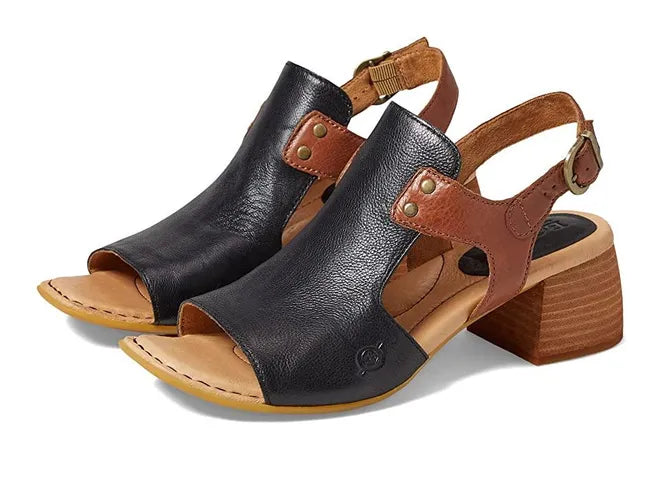 Born Women's Black & Brown Sylvie Open Toe Slingback Sandals BR0045500-BLK-Painted Cowgirl Western Store