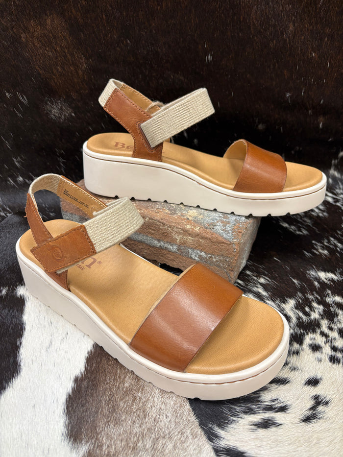 Born Women's Brown Meerkat Kyla Leather Strap Platform Wedge Sandals BR0072306