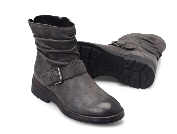 Born Women's Midway Dark Basalto Distressed Grey Leather Moto Boot BR0063658