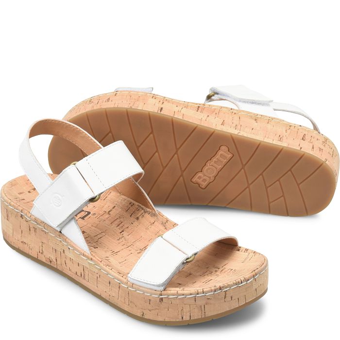 Born Women's White Bianco Sloan Leather Wedge Sandals BR0071201