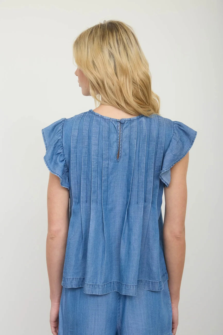 Moonbeam Pintuck Detail Ruffle Sleeve Blouse