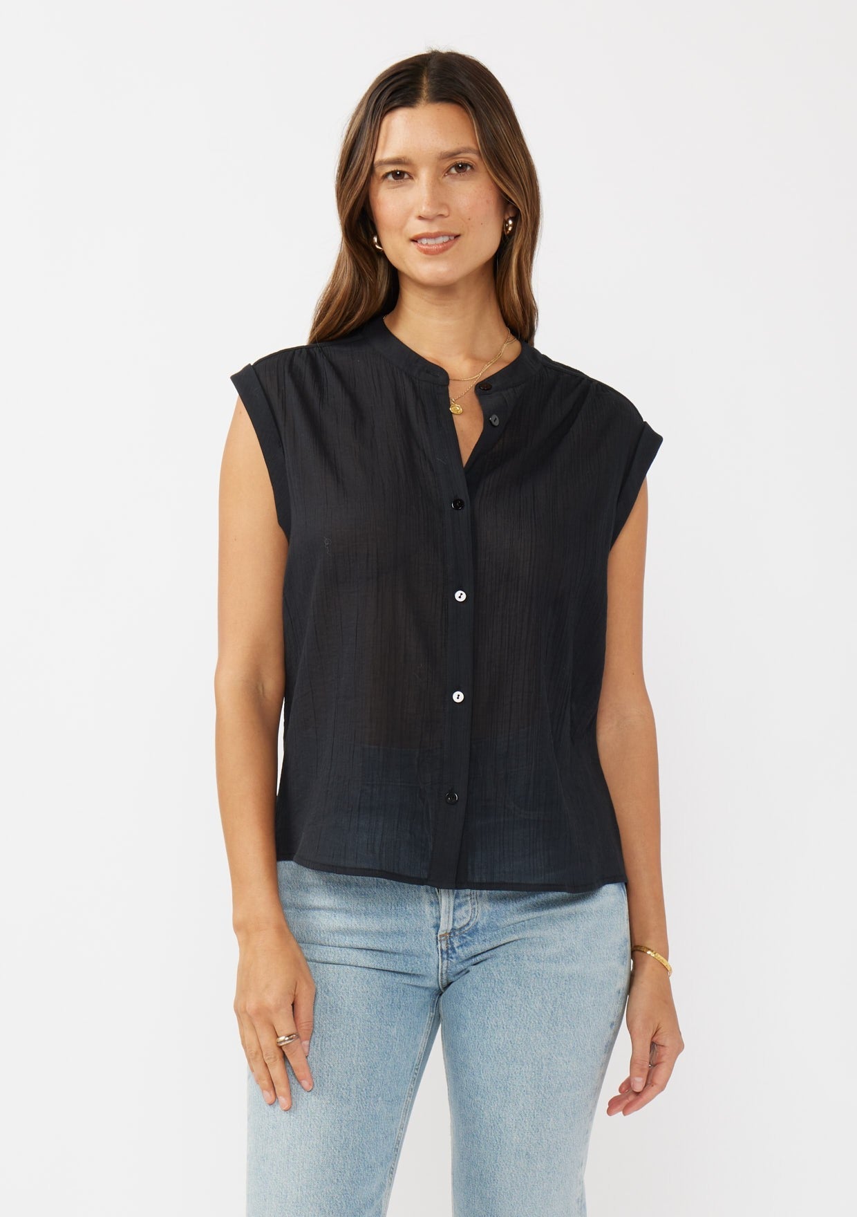 Rolled Cap Sleeve Button Down