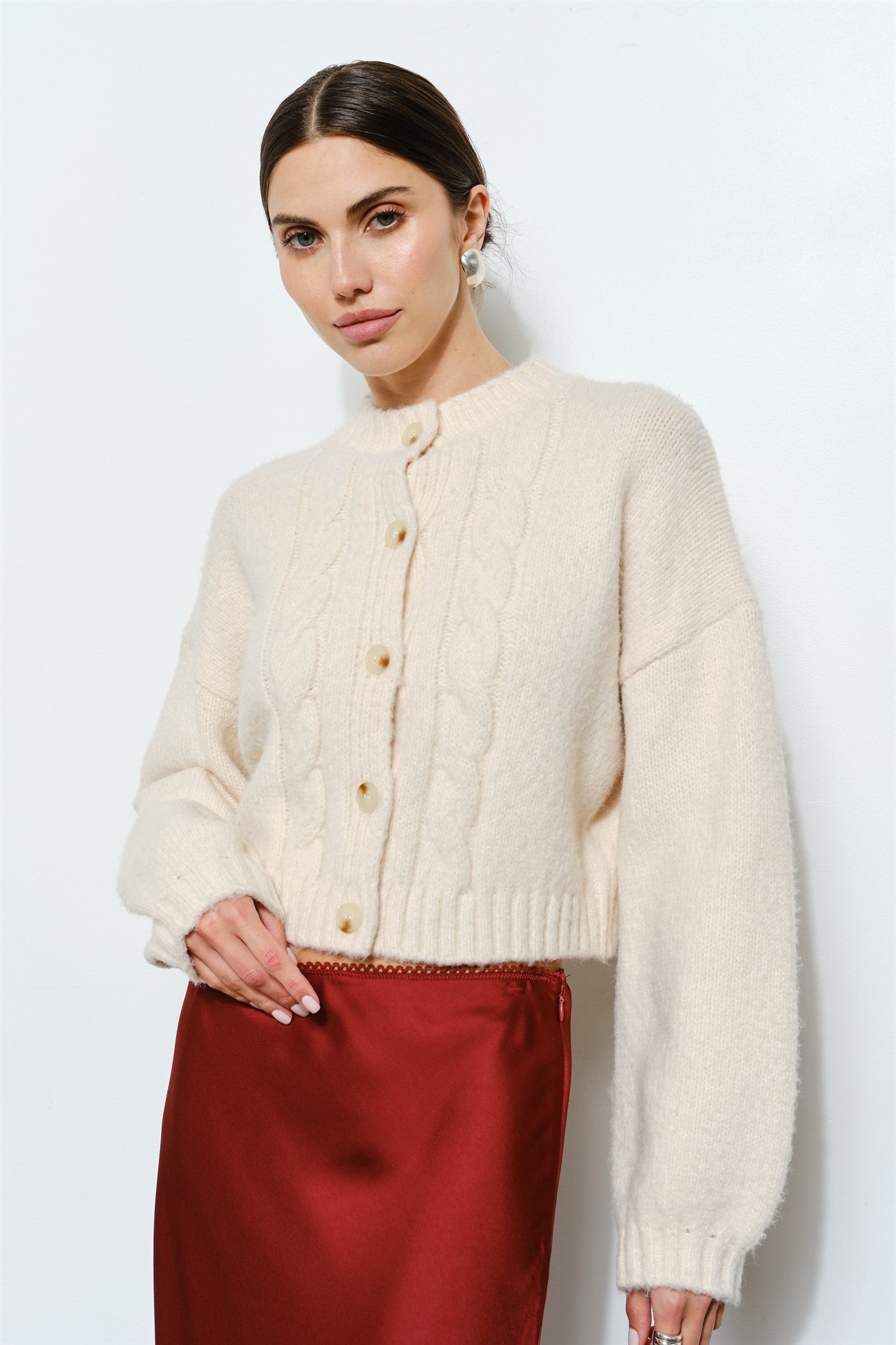 Fluffy Cardigan w/ Cableknit Detail