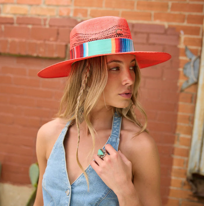 Charlie 1 Horse Coral Summer Serape Straw Hat CSSMSR-3436-H8COR