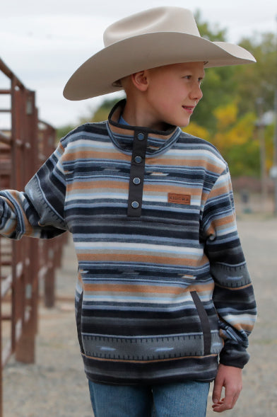 Cinch Boy's Black Western Stripe Polar Fleece 1/4 Snap Pullover MWK7590018