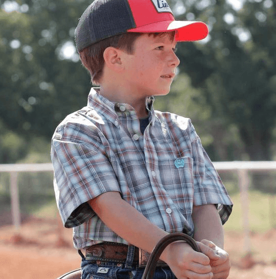 Cinch Boy's Mulberry Plaid Short Sleeve Button Down Western Shirt MTW7140030