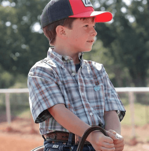 Cinch Boy's Mulberry Plaid Short Sleeve Button Down Western Shirt MTW7140030