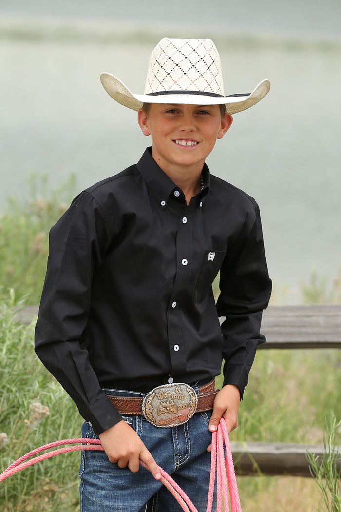 Cinch Boy's Solid Black Button Long Sleeve Western Shirt MTW7060027
